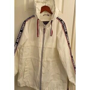 Tommy Hilfiger Hooded Raincoat White Logo Tape Lightweight Jacket
